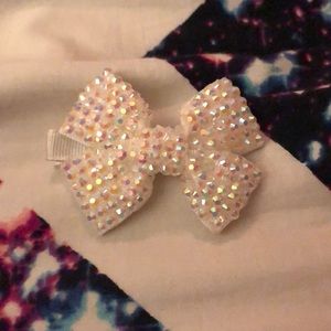 White bedazzled bow hair clip